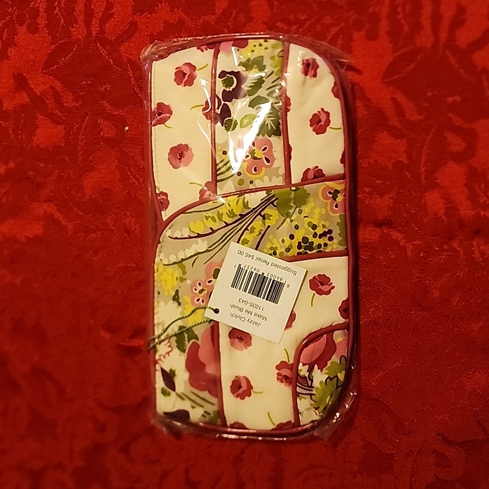 Vera Bradley Jazzy Clutch Make Me Blush Bag Zipper Pouch Pink and Green Floral